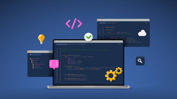 concept of computer programming or developing software or game - 系統(tǒng)軟件開發(fā) 幅插畫檔、美工圖案、卡通及圖標(biāo)